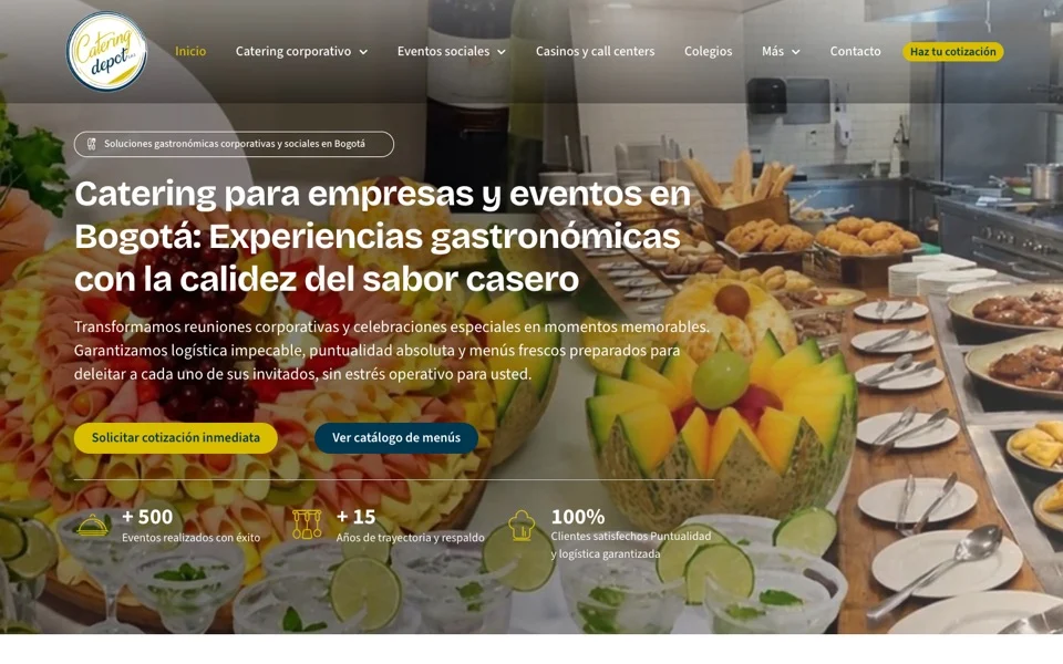 Sitio web de Catering Depot, catering para empresas en Bogotá