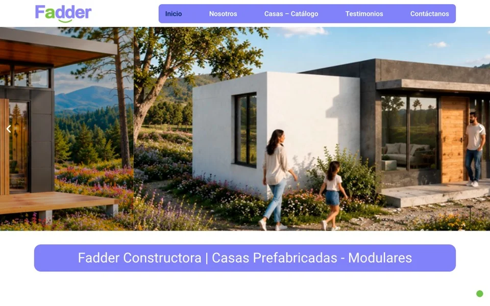 Sitio web de Fadder Constructora, casas prefabricadas y modulares